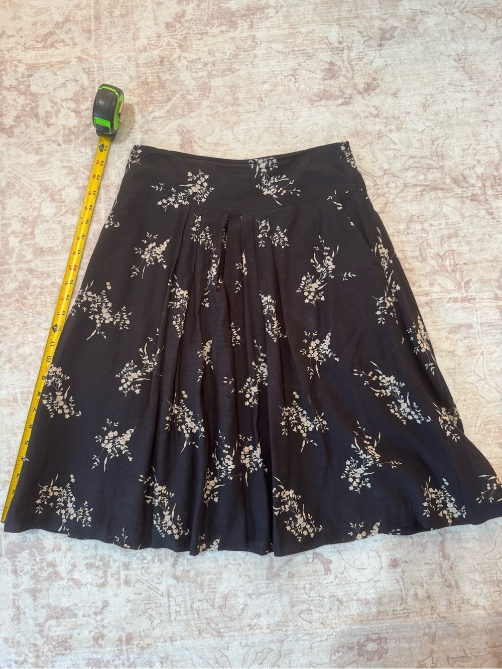 Banana Republic Black Floral Circle Skirt with Cream Print